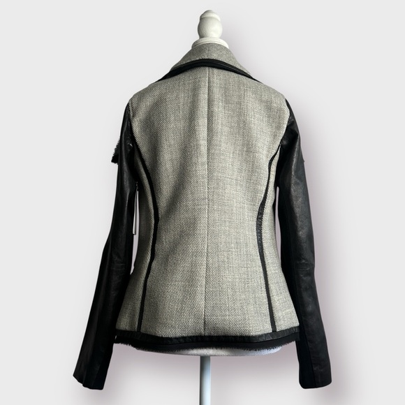 VINCE Womens Blazer Size 2 Heather Gray Black Leather Sleeves Shawl Collar NWOT - Picture 5 of 16